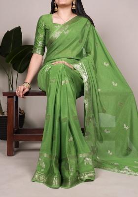Parrot Zari Weaving Crepe Saree Set