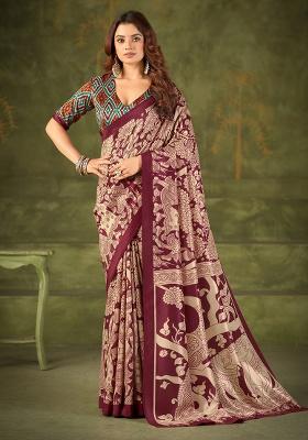 Maroon Kalamkari Print Silk Saree Set