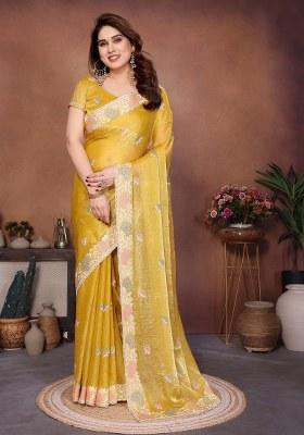 Yellow Embroidery Chiffon Saree Set