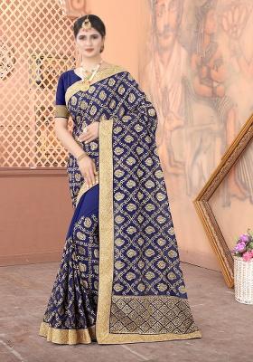 Navy Blue Embroidery Georgette Saree Set