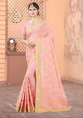 Peach Embroidery Georgette Saree Set