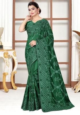 Bottle Green Embroidery Silk Saree Set
