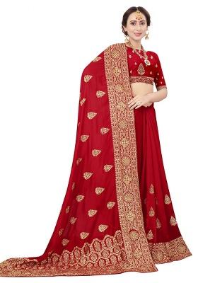 Red Embroidery Silk Saree Set