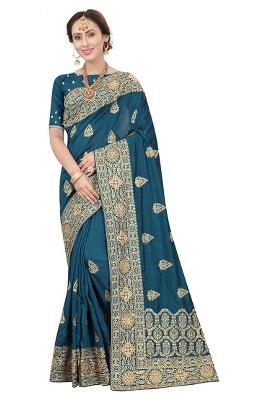 Morpeach Embroidery Silk Saree Set