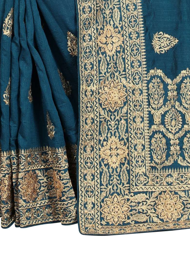 Morpeach Silk Blend Saree Set with Embroidery for Diwali | Wedding & Festive Wear - Indya
