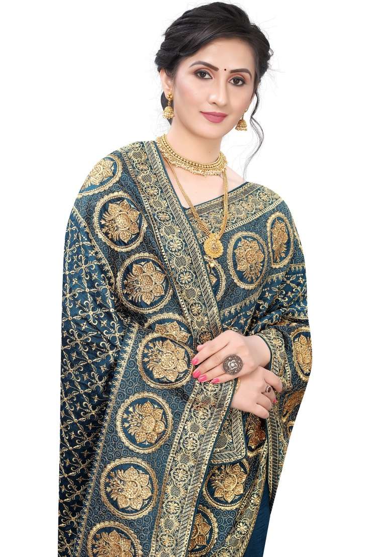 Morpeach Silk Blend Saree Set with Embroidery for Diwali | Wedding & Festive Wear - Indya