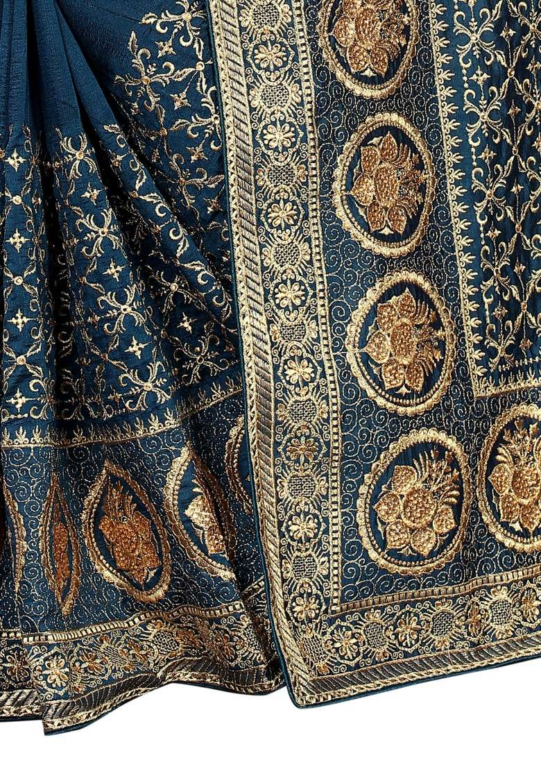 Morpeach Silk Blend Saree Set with Embroidery for Diwali | Wedding & Festive Wear - Indya