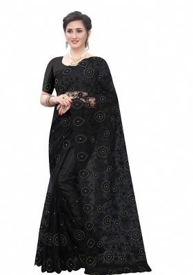 Black Embroidery Net Saree Set