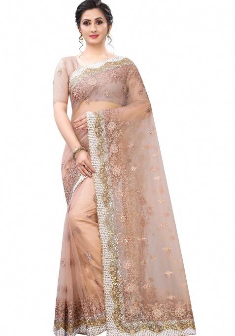 Mouse Embroidery Net Saree Set