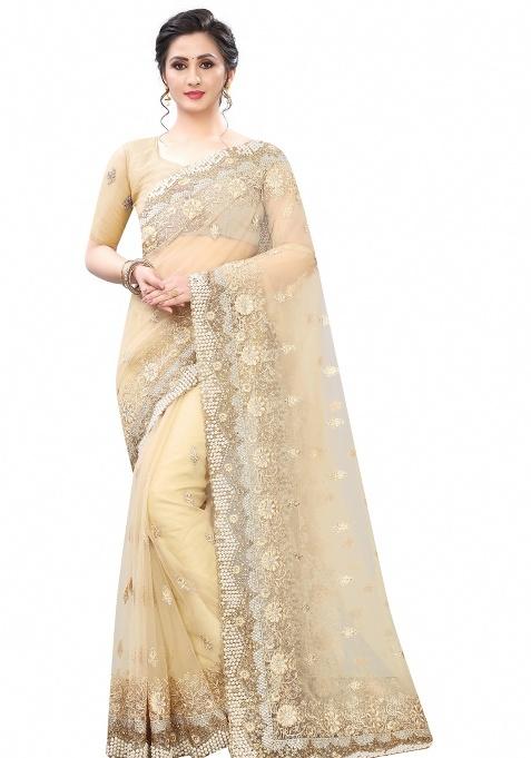 Chiku Embroidery Net Saree Set