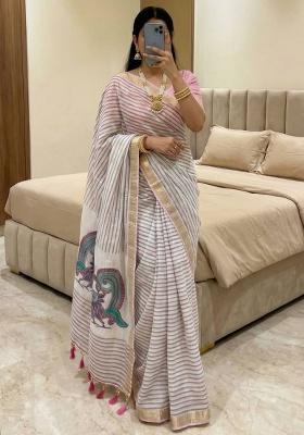 Pink Zari Work Cotton Saree Set