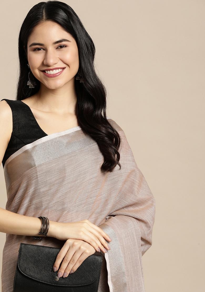Chiku Printed Linen Saree Set - Indya