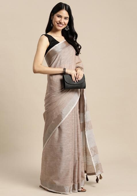 Chiku Printed Linen Saree Set