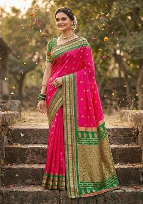 Coral Zari Work Silk Saree Set