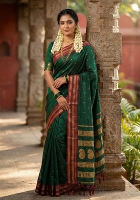 Dark Green Zari Work Silk Saree Set