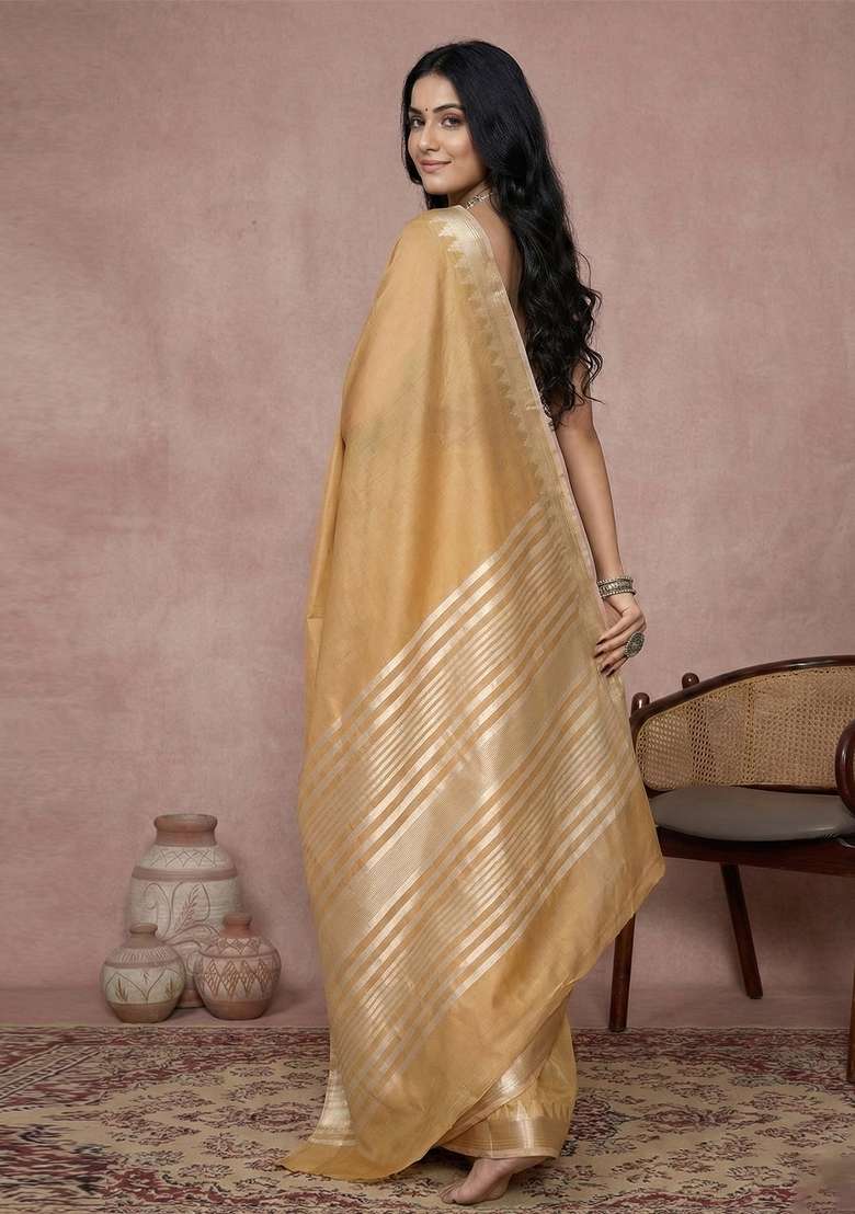Mustard Cotton Saree Set with Zari Work for Diwali | Wedding & Festive Wear - Indya