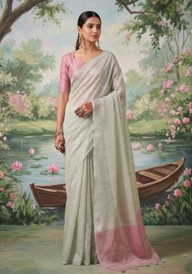 Grey Zari Work Tissue Saree Set