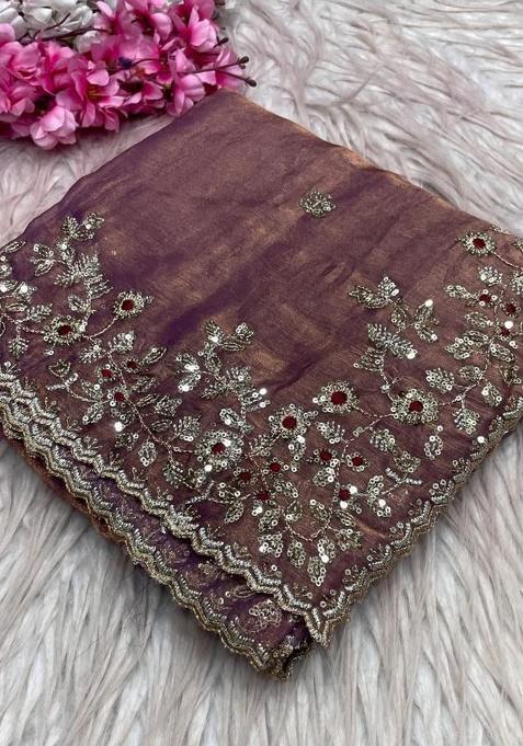 Lavender Embroidery Chiffon Saree Set