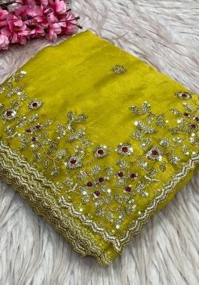 Lemon Embroidery Chiffon Saree Set