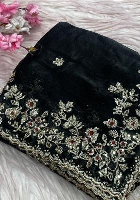 Black Embroidery Chiffon Saree Set