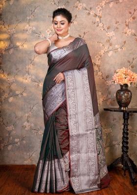Grey Woven Silk Blend Saree Set