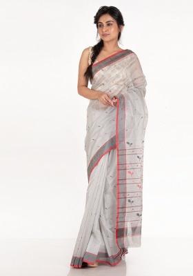 Grey Woven Silk Blend Saree Set