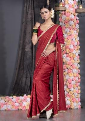 Maroon Solid Georgette Saree Set