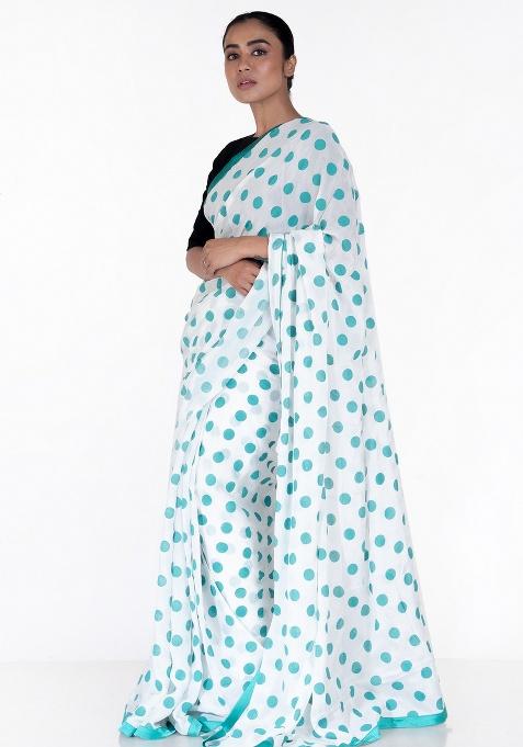 Green Printed Chiffon Saree Set