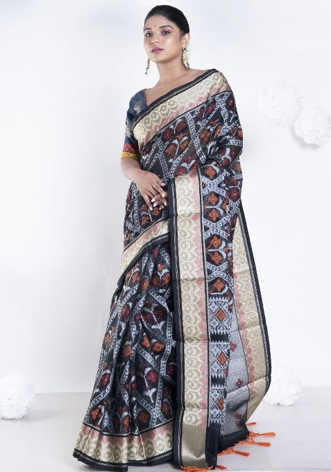 Black Woven Silk Saree Set