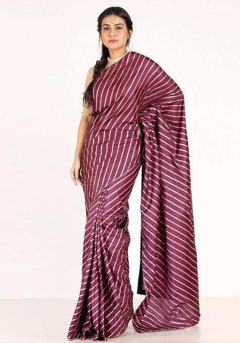 Wine Woven Silk Blend Saree Set