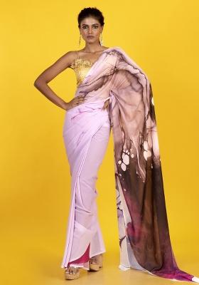 Pink Printed Georgette Saree Set