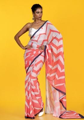 Pink Printed Georgette Saree Set