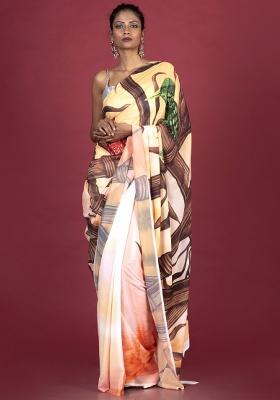 Multicolor Printed Georgette Saree Set