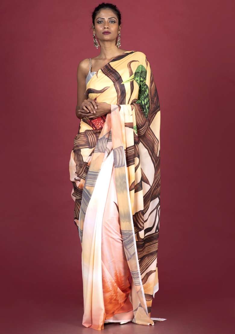 Multicolor Printed Georgette Saree Set - Indya