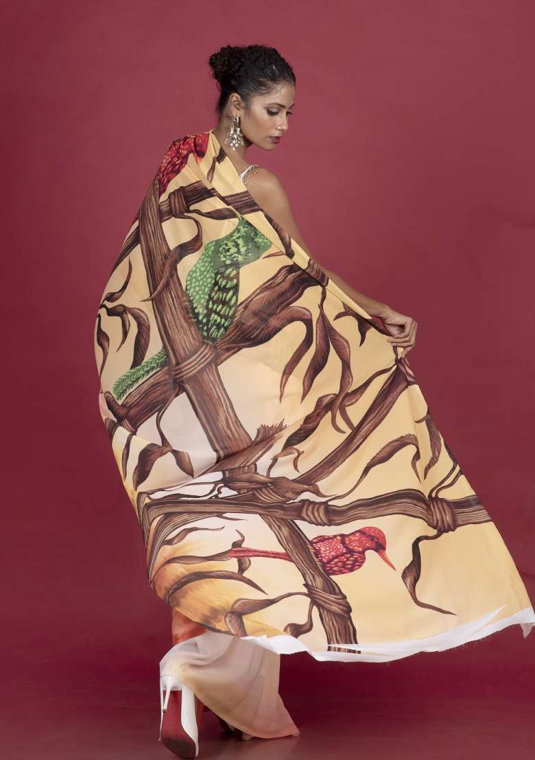 Multicolor Printed Georgette Saree Set - Indya