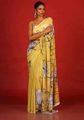 Yellow Printed Georgette Saree Set