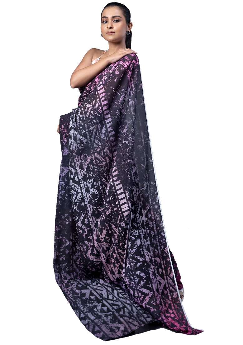 Multicolor Printed Georgette Saree Set - Indya