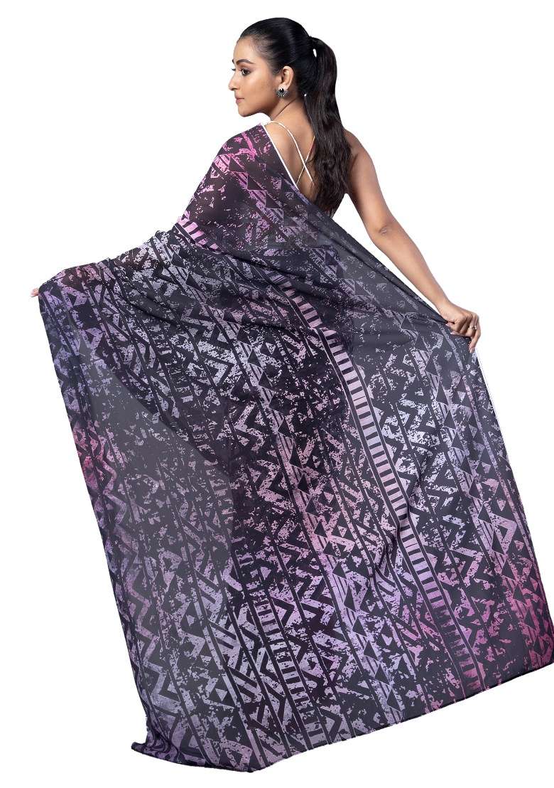 Multicolor Printed Georgette Saree Set - Indya