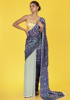 Blue Printed Georgette Saree Set