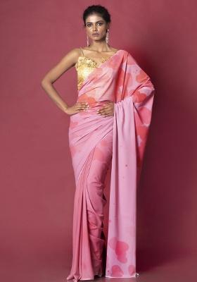Pink Printed Georgette Saree Set