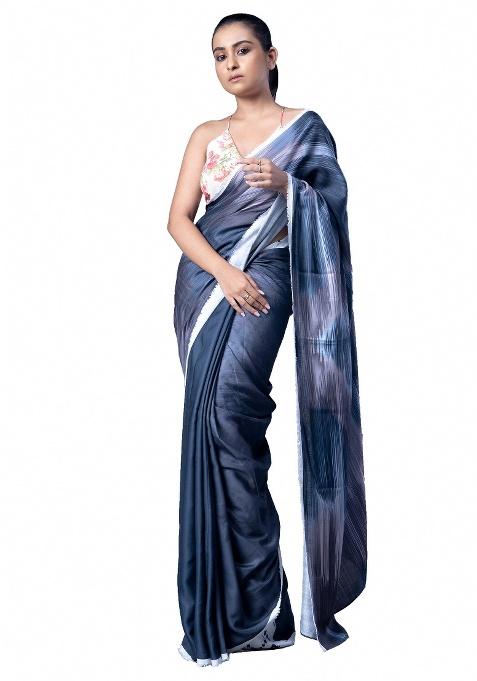 Multicolor Printed Georgette Saree Set — view on Indya