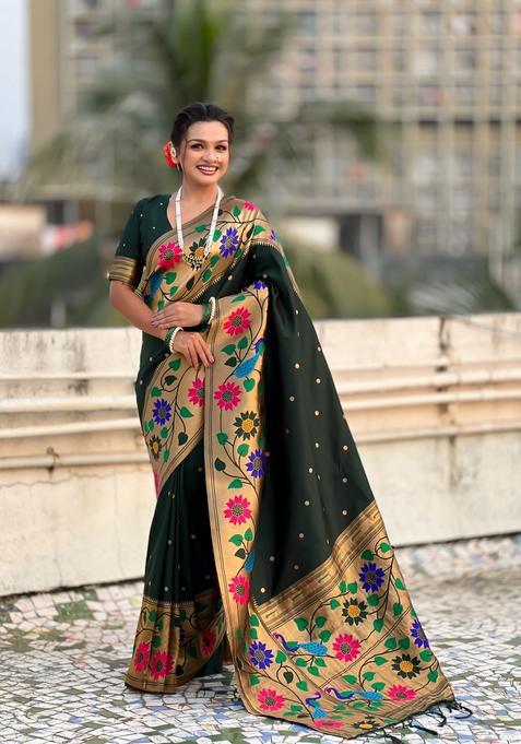 Green Zari Work Silk Saree Set