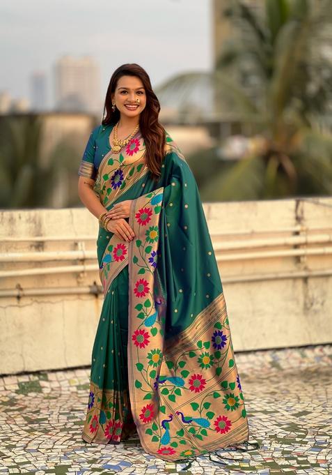 Green Zari Work Silk Saree Set