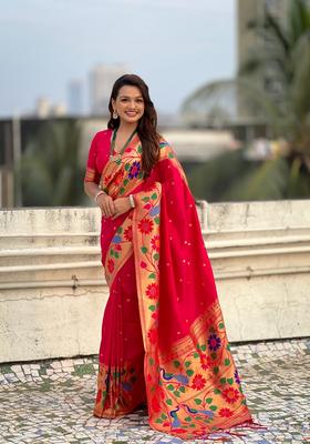 Pink Zari Work Silk Saree Set