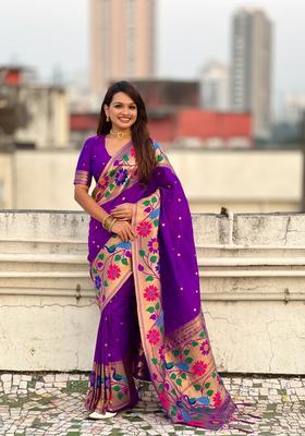 Lavender Zari Work Silk Saree Set