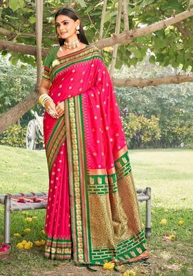 Pink Zari Work Silk Saree Set