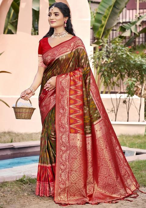 Green Zari Work Silk Saree Set