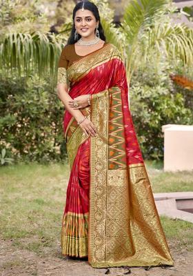 Red Zari Work Silk Saree Set