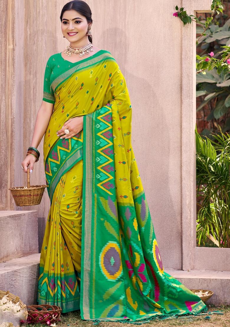 Light Green Zari Work Silk Saree Set - Indya