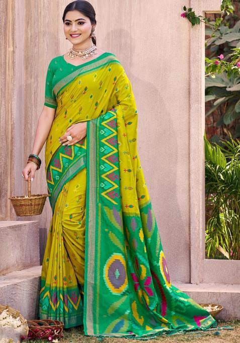 Light Green Zari Work Silk Saree Set